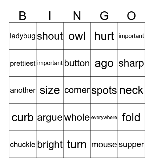 Wordlist 16 Bingo Card