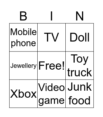 Needs and Wants Bingo Card