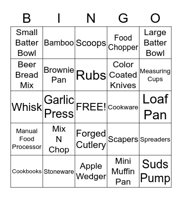 PAMPERED CHEF Bingo Card