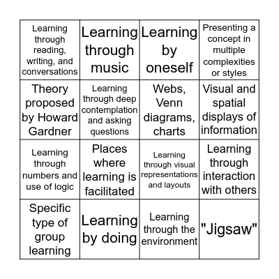 Gathering and Using the Best Methods of Instruction Bingo Card