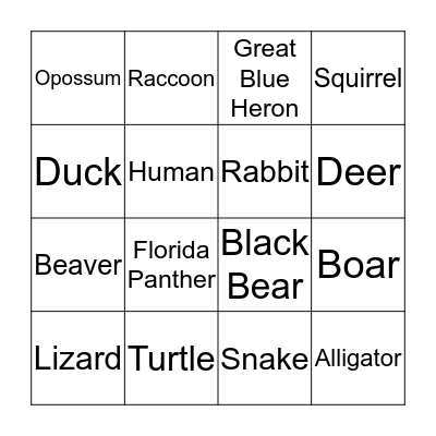 Animal Tracking Bingo Card