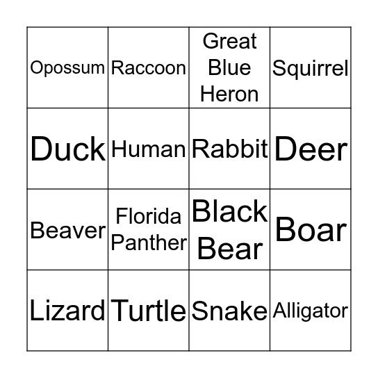 Animal Tracking Bingo Card