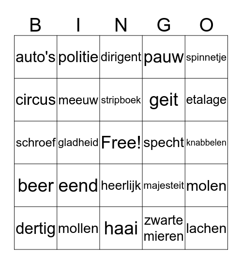 spellingcategorieën bingo Card