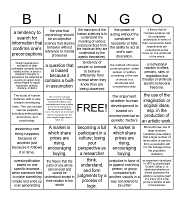 Human Science Vocab Bingo Card