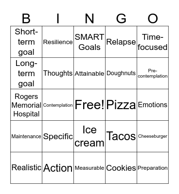 Goals  and Resilience Bingo Card