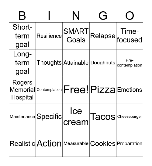 Goals  and Resilience Bingo Card