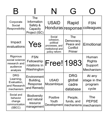 DRG Officers' Conference: Breakout Group Bingo Card