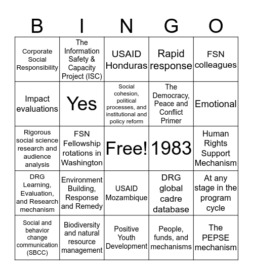 DRG Officers' Conference: Breakout Group Bingo Card