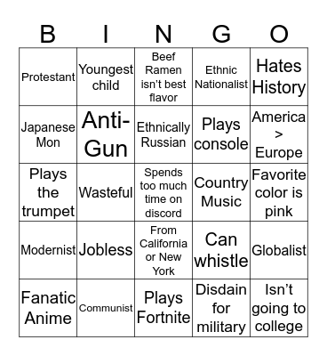 Sven Hates You Bingo Card