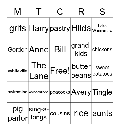 Cousins Reunion 2018 Bingo Card