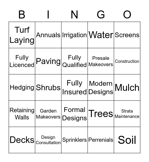 Garden Crew BNI Bingo Card