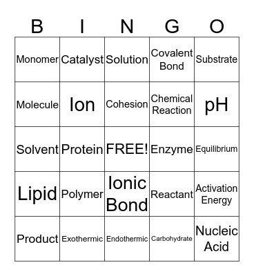 Chemistry of Life Bingo Card