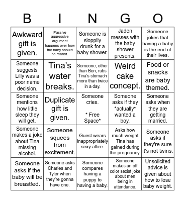 Baby Shower Bingo Card