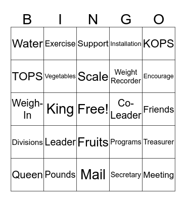 TOPS INSTALLATION OF OFFICERS 2018 Bingo Card