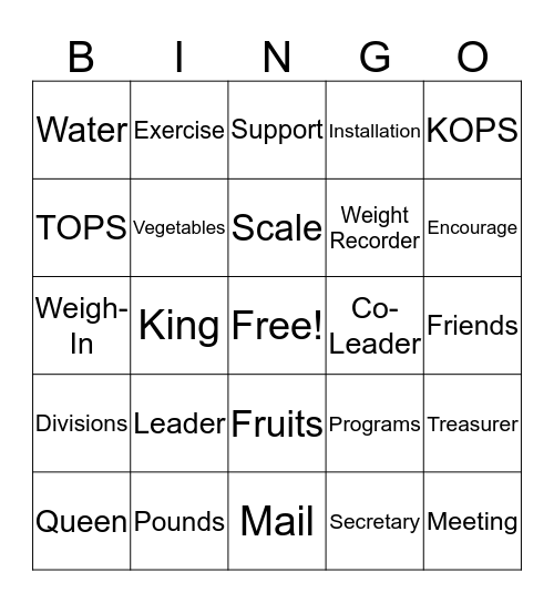 TOPS INSTALLATION OF OFFICERS 2018 Bingo Card