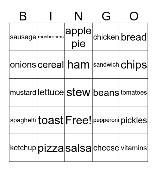 Delicious Foods Bingo Card