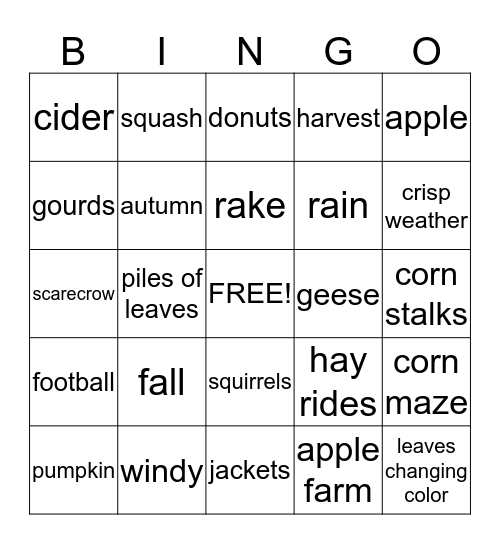 Fall Fun Bingo Card