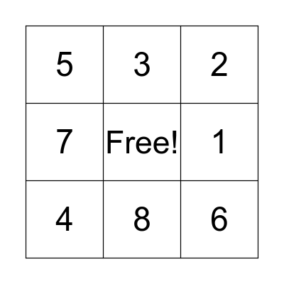 NUMBER BINGO Card