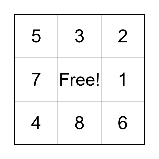 NUMBER BINGO Card