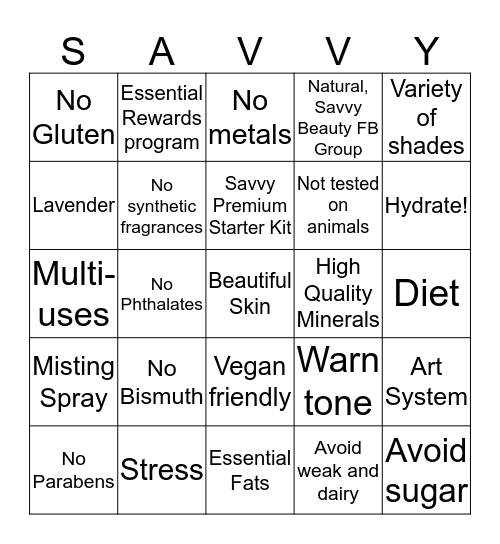 Savvy Rocks! Bingo Card