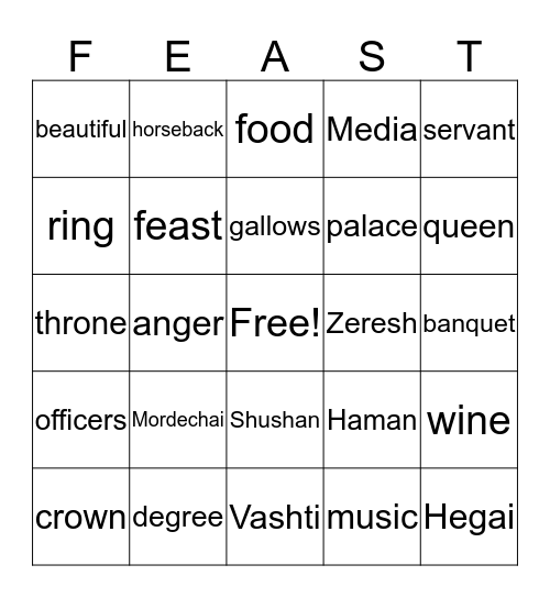 King Ahasuerus Bingo Card