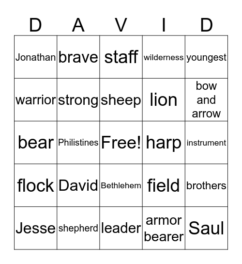 DAVID THE SHEPHERD Bingo Card