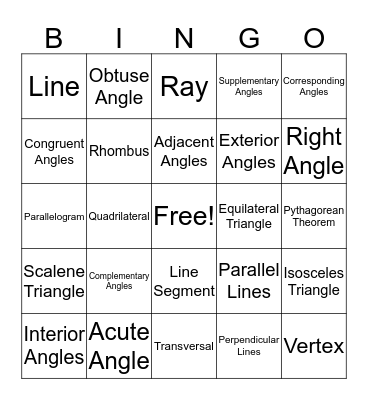 Geometry Bingo Card