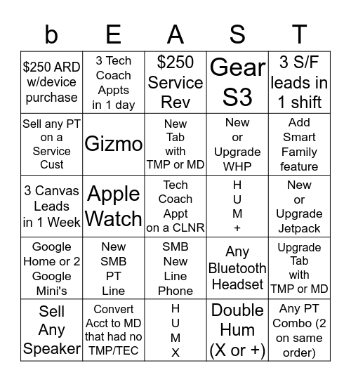 bEAST BINGO!! Bingo Card