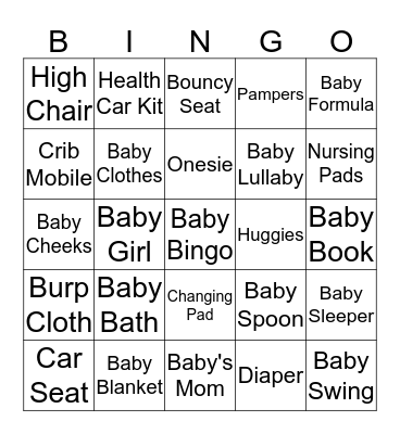 Tanya's Baby Bingo Card