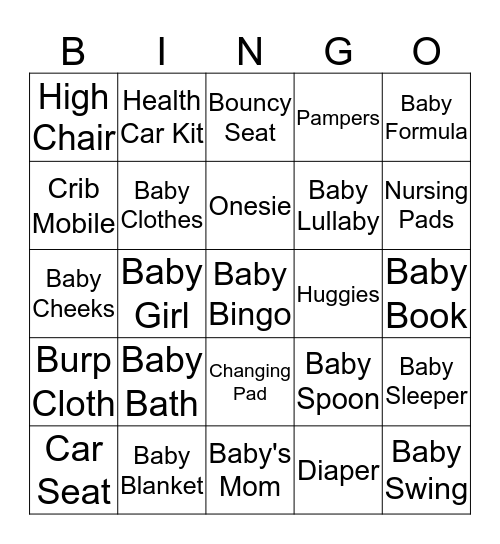 Tanya's Baby Bingo Card