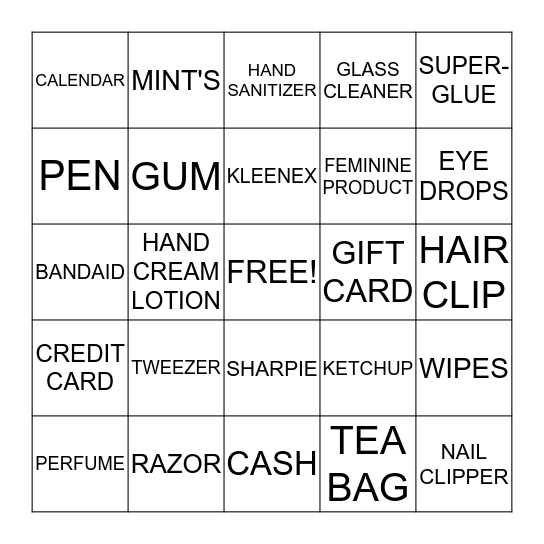 PURSE BINGO Card