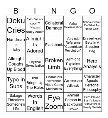 MHA  Bingo Card
