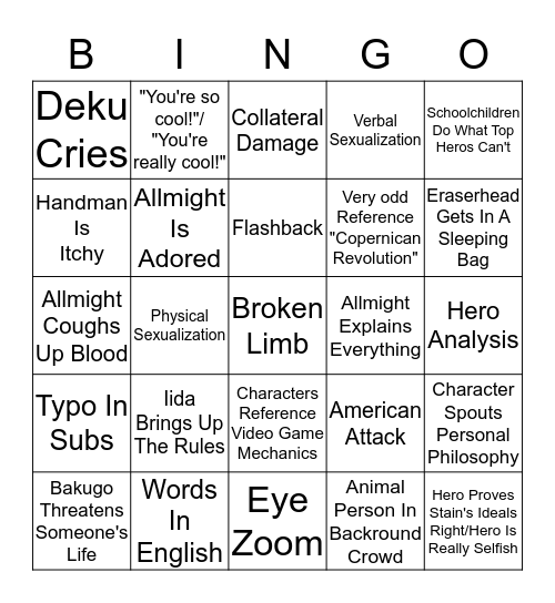 MHA  Bingo Card