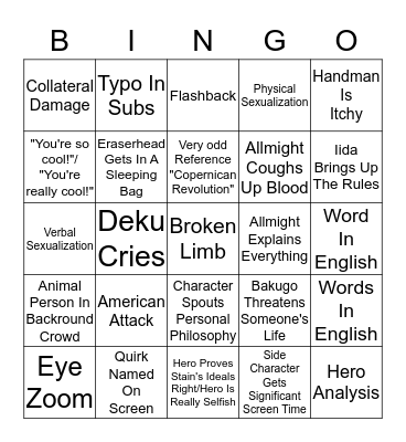 MHA  Bingo Card