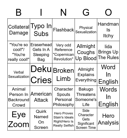 MHA  Bingo Card