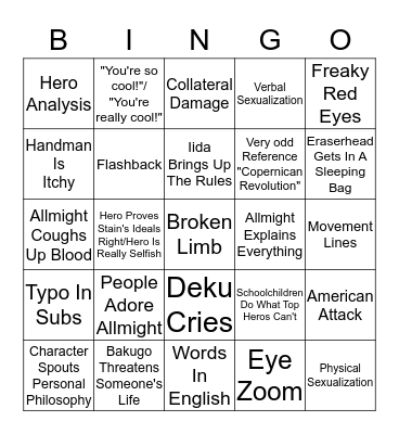 MHA  Bingo Card