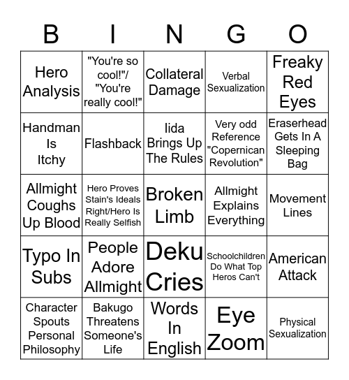 MHA  Bingo Card