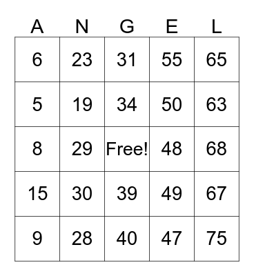 ANGEL'S BIRTHDAY Bingo Card