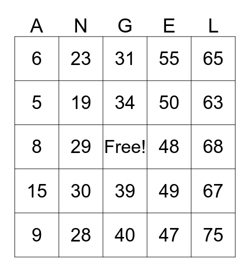 ANGEL'S BIRTHDAY Bingo Card