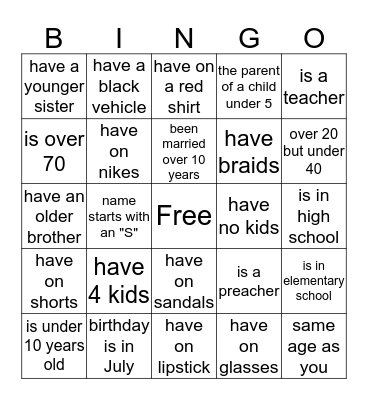 BINGO TO MEET YOU Bingo Card