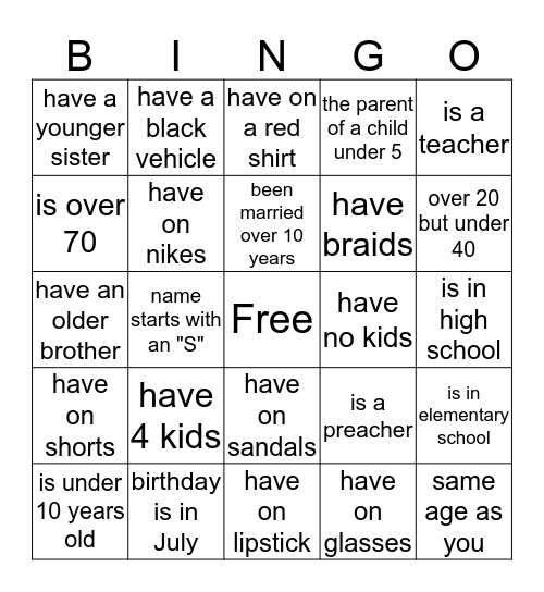 BINGO TO MEET YOU Bingo Card