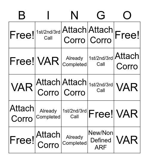 Dashboard Bingo Card