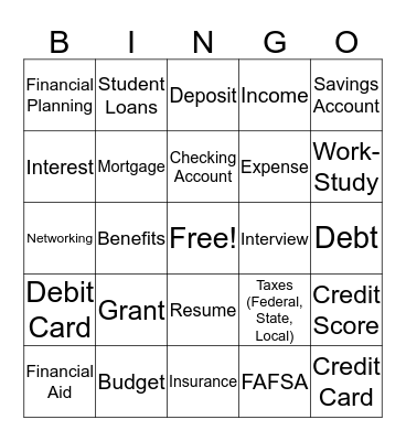 Beyond Soccer Financial Literacy BINGO Card