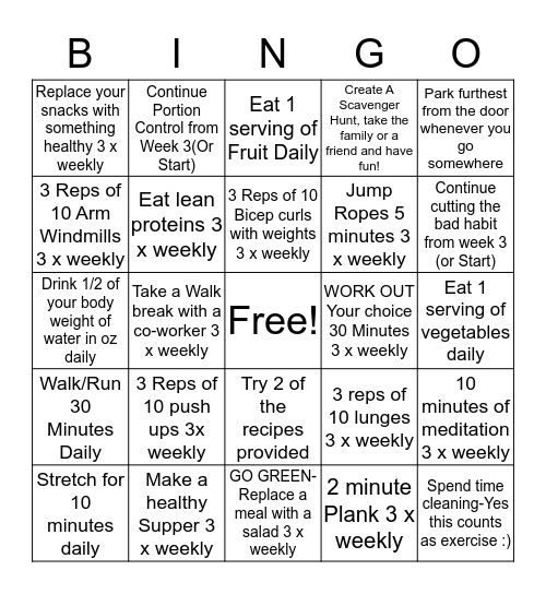 Week 4 Bingo Card