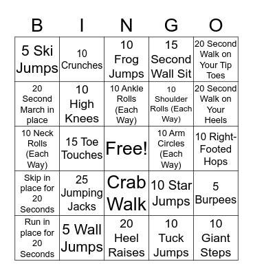 Fitness Bingo Card