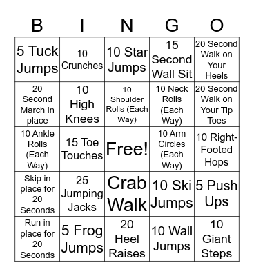 Fitness Bingo Card