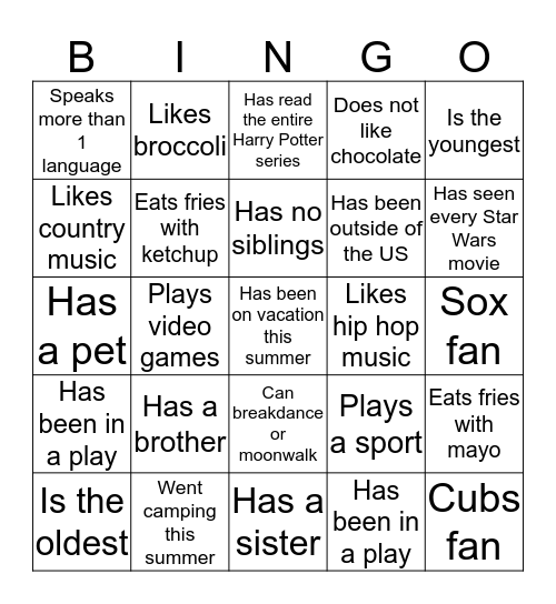 Who Are You Bingo Card