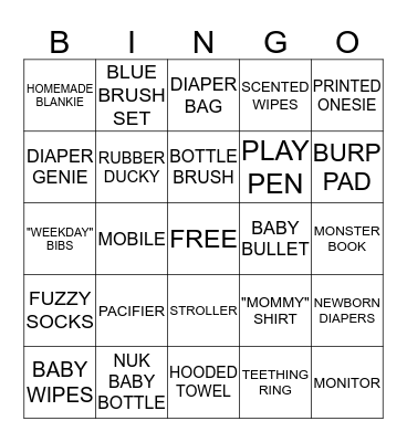 BABY SHOWER GIFT REGISTRY BING0 Bingo Card