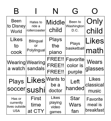Get to Know You B-I-N-G-O Bingo Card
