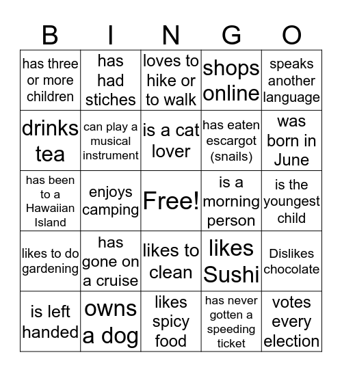 FIND SOMEONE WHO... Bingo Card